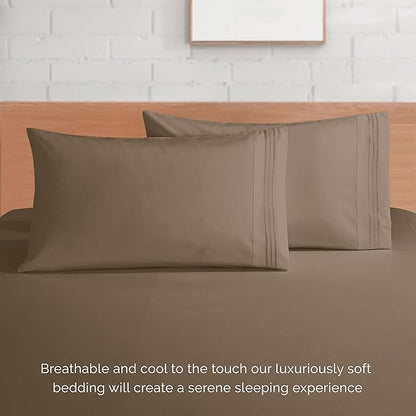 Elegant Comfort Luxurious 1500 Premium Hotel Quality Microfiber 4-Piece Sheet Set, 18-24 Inches Deep - Extra Deep Pocket Sheets - Ultra Soft 4PC Deep Pocket Sheets, Full, Taupe