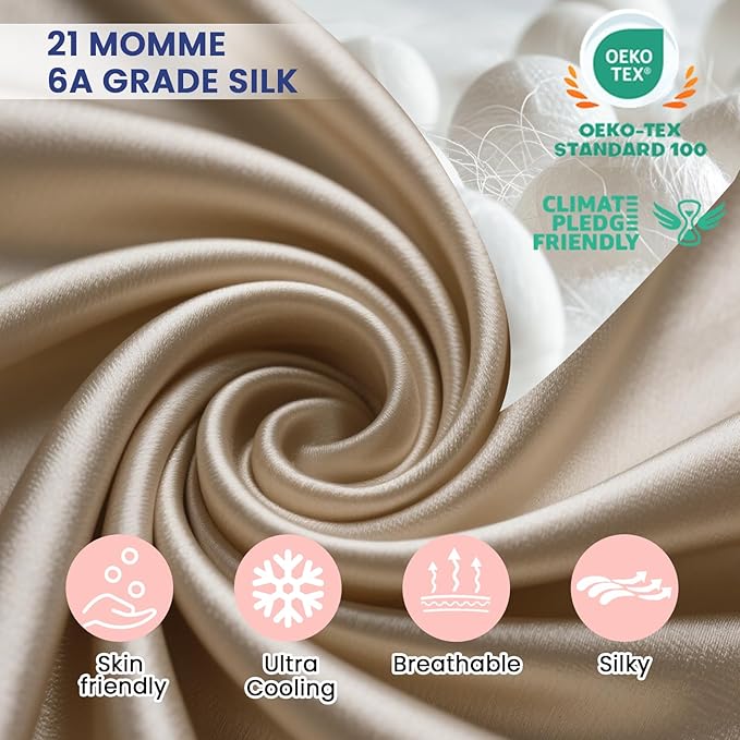 Ravmix Silk Pillow Cases with Zipper, 21momme Mulberry Silk Pillowcase for Hair Skin Health, Soft Smooth Breathable Cool Pillow Cover for Beauty Sleep with Gift Box 1PC(Queen 20"x30", Taupe)