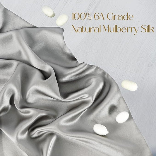ZIMASILK 100% Pure Mulberry Silk Pillowcase 2 Pack, Soft and Smooth,Both Sides Premium Grade 6A Silk,600 Thread Count,with Hidden Zipper (Queen 20''x30'',Grey)