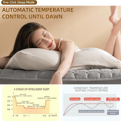 Water Heated Mattress Pad Queen - Wireless Electric Bed Warmer with Quilted Cotton Cover, Fast Heating Water Circulation System & Soft Microfiber Blanket