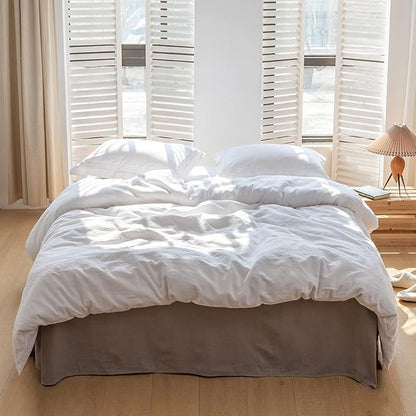 BISELINA French Linen Bed Skirt with Pleated Corner 22-Inch Tailored Drop Natural Flax Cotton Blend Basic Dust Ruffle Soft Cozy Farmhouse Bedding (22" Queen, Basic Grey)