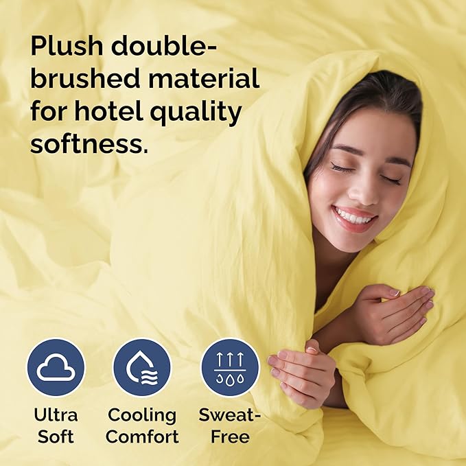 Duvet Cover Cal King Size Set - Extra Soft Cal King Duvet Cover 104" x 98" with 2 Pillow Shams - Hotel Luxury, Easy Care & Fade Free with Zipper Closures and Ties - Comfy, Cozy & Breathable (Yellow)