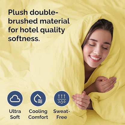 Duvet Cover Cal King Size Set - Extra Soft Cal King Duvet Cover 104" x 98" with 2 Pillow Shams - Hotel Luxury, Easy Care & Fade Free with Zipper Closures and Ties - Comfy, Cozy & Breathable (Yellow)