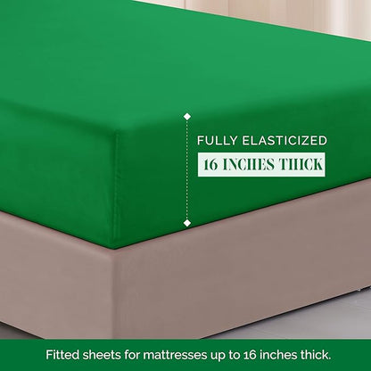 Elegant Comfort Luxurious 1500 Premium Hotel Quality Microfiber Three Line Embroidered Softest 4-Piece Bed Sheet Set, Wrinkle and Fade Resistant, Twin/Twin XL, Emerald Green
