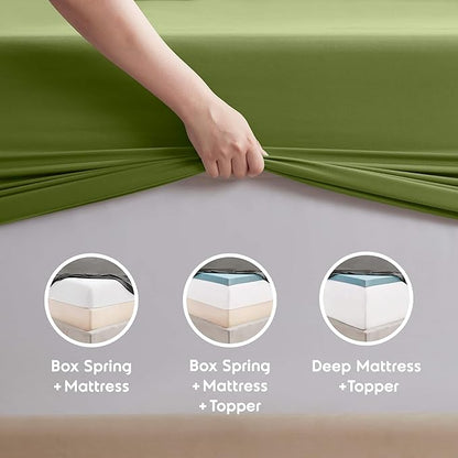 Nestl Short Queen Sheet Set - 1800 Ultra-Soft Microfiber - Double Brushed - Deep Pockets - Easy Fit - 4 Piece Set - Bed Sheets (Short Queen, Calla Green)
