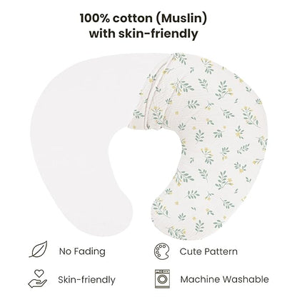 Konssy Muslin Nursing Pillow Covers, Soft and Cute Nursing Covers for Breastfeeding Pillows, Ideal for Newborn Baby Boys and Girls (Green, Leafy) - 2 Pack