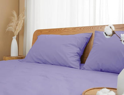 Pillow Cases, King Size Cotton Percale Weave Pillowcases, Pre-Shrunk Breathable and Hypoallergenic Pillowcases, Set of 2 (2 Piece King 20 Inch x 40 Inch, Purple)