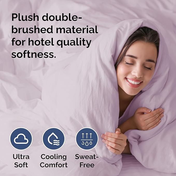 Duvet Cover King Size Set - Extra Soft King Duvet Cover 104" x 90" with 2 Pillow Shams - Hotel Luxury, Easy Care & Fade Free with Zipper Closures and Ties - Comfy, Cozy & Breathable (Light Lavender)