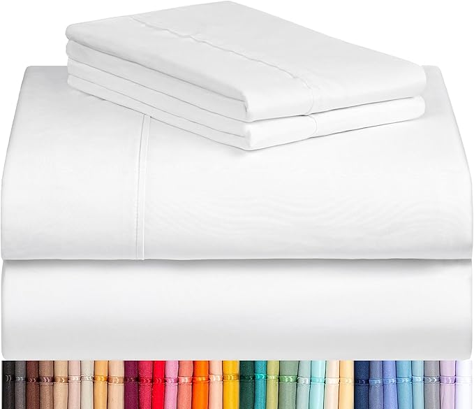 LuxClub 4 PC King Size Sheet Set Bed Sheets Deep Pockets 18" Wrinkle Free Cooling Bed Sheets Machine Washable Hotel Bedding Silky Soft - White King