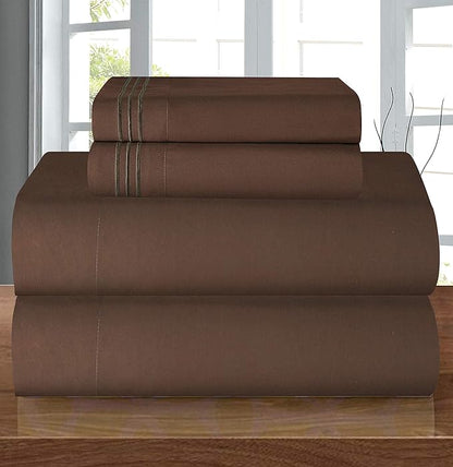 Elegant Comfort Luxury Quality Microfiber 5-Piece 1500 Premium Hotel Sheet Set-Wrinkle Resistant,All Around Elastic Fitted Sheet, Deep Pocket up to 16",Split King,Chocolate Brown