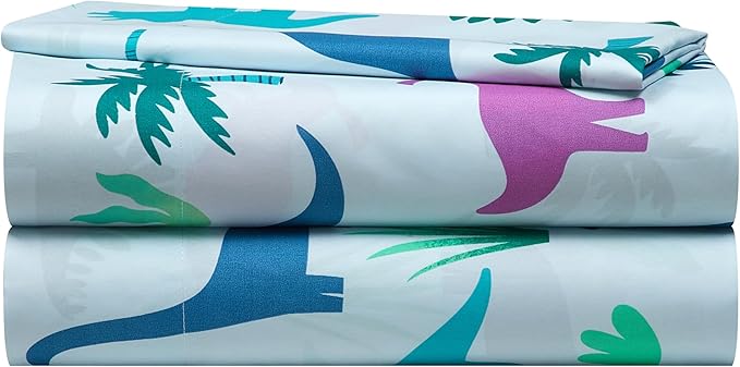 Heritage Kids 4 Piece Sheet Set, Including Top Sheet, Fitted Sheet and 2 Pillow Cases, Dinosaur, Full