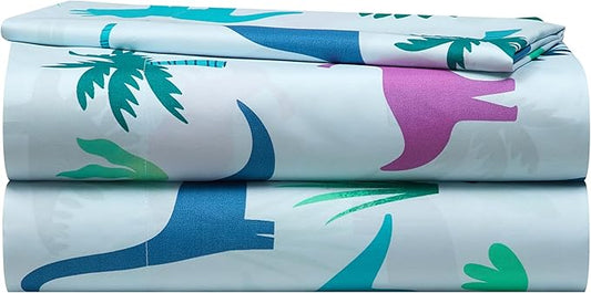 Heritage Kids 4 Piece Sheet Set, Including Top Sheet, Fitted Sheet and 2 Pillow Cases, Dinosaur, Full