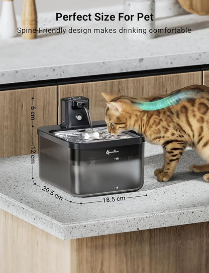 DownyPaws Cat Water Fountain Cordless, Pet Fountain, Black Pro, 6 Filters | Wireless Cat Drinking Water Fountains for Cats Indoor, Fursink , Battery Operated, Motion Sensor, Ultra Quiet Pump, BPA-Free