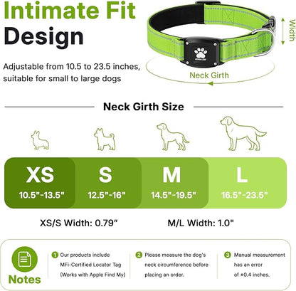 GPS Dog Collar Tracker 2-in-1,Reflective Waterproof Pet Collar,iOS-Only,No Monthly Fees,Unlimited Range,Dog Tracking Collar Pet Tracker,for Small Medium Large Dogs(M (14.5"-19.5"), Green)