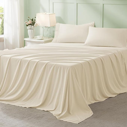 Anluoer Cream Twin Comforter Set 5 Pieces, Bed in a Bag with Sheets, All Season Bedding Sets with 1 Comforter, 1 Pillow Sham, 1 Pillowcase, 1 Flat Sheet, 1 Fitted Sheet