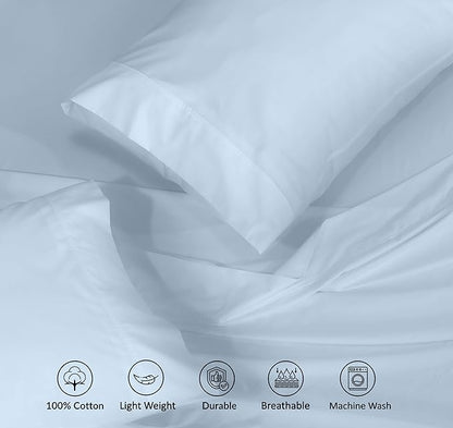 RUVANTI 100% Cotton Sheets – Twin Size Percale Bedding, Cooling & Breathable, Durable with a Crisp, Soft & Comfortable Feel, 16" Deep Pocket, 3-Piece Set, Baby Blue