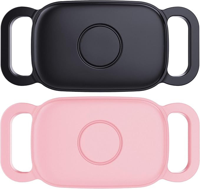 DDJ Dog Collar Holder for Tile Life360 Pro 2024 Tracker, 2-Pack Waterproof Silicone Cover Full-Body Protective Case for Tile Tracker Pet Collar, Ultra Durable, Scratch Resistant, Black,Pink