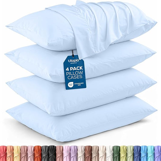 Utopia Bedding Queen Pillow Cases - 4 Pack - Envelope Closure - Soft Brushed Microfiber Fabric - Shrinkage and Fade Resistant Pillow Covers Queen Size 20 X 30 Inches (Queen, Ice Blue)