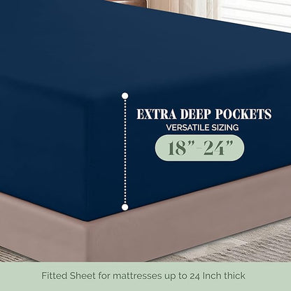 Elegant Comfort Luxurious 1500 Premium Hotel Quality Microfiber 4-Piece Sheet Set, 18-24 Inches Deep - Extra Deep Pocket Sheets - Ultra Soft 4PC Deep Pocket Sheets, King, Navy Blue