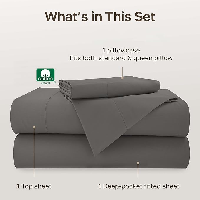 California Design Den - Twin Size Bed Sheets Set, Soft 100% Cotton Sheets Deep Pockets, 500 Thread Count Sateen, Bedsheet Set Twin Sheets Set, Twin Bed Sheets (Dark Grey)