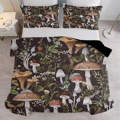 Soulzzz Soft Mushroom Printed Comforter - Queen Size Luxurious Mushroom Bedding Set - Home Decor for Girls & Boys