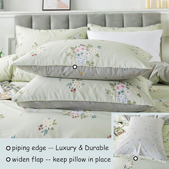 FADFAY Duvet Cover Set King/Cal King Floral Comforter Cover 100% Cotton Girls Vintage Flower Bedding Garden Style Farmhouse Bedding for All Season Soft Set with 2 Pillowcases, King/Cal King