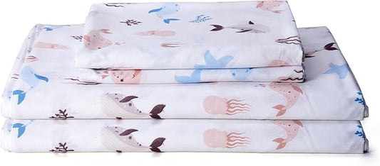 Sea Animal Queen Sheets Fish Whale Underwater World Cute Cozy Fun Queen Bed Sheet Set for Kids Girls Boys Children - Kids Bed Sheet Collection - Deep Pocket, Wrinkle Free and Soft Bedding - 4PC