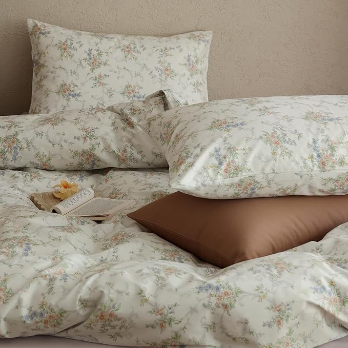Floral Queen Size Comforter Sets Fluffy Boho Bedding Set Soft Cotton Down Alternative Girls Bedding Comforter Sets Cozy Lightweight Cute All Season Bed Comforter with 2 Pillowcases
