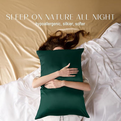 ZIMASILK 100% Pure Mulberry Silk Pillowcase for Hair and Skin Health,Soft and Smooth,Both Sides Premium Grade 6A Silk,600 Thread Count,with Hidden Zipper,1pc (Queen 20''x30'',Blackish Green)