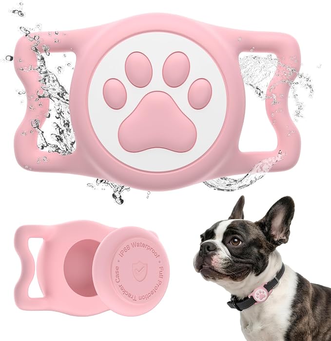 IP68 Waterproof Dog AirTag Holder for Dog Collar, Soft, Stretchy Silicone | Full-Body Protection, Easy Tool-Free Installation, Quiet, No-Dangle Fit, Lightweight, Fits Dog & Cat Collars of All Widths