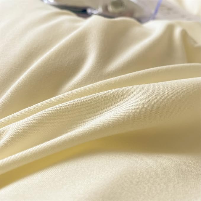 MOOWOO Chic Ruffle Lace Polyester Duvet Cover Set -Girl Yellow Bedding-2 Piece Twin Duvet Cover with Zipper Closure -Ultra Soft and Light Weight(Light Yellow, Twin)