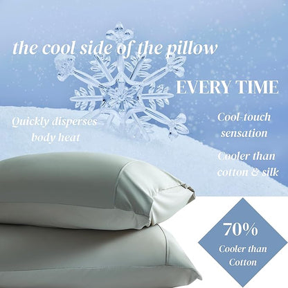 Beckham Hotel Collection Cooling Pillowcases for Hot Sleepers, King Size Set of 2, Cool Bedding, Envelope Closure, Silky Soft, Breathable, Moisture-Wicking, Aqua Gray