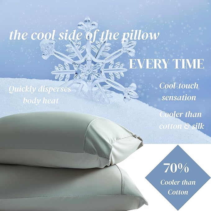 Cooling Pillowcases for Hot Sleepers, King Size, Silky Soft, Aqua Gray (4 Pieces)