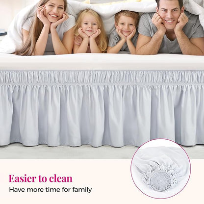 RIMELA Ice Grey Bed Skirt King Size 18 Inch Drop, Elastic Bed Skirting for Bed Base and Frame, Bedding Dust Ruffle Easy to Install, Lightweight Wrap Around Adjustable Bedskirt