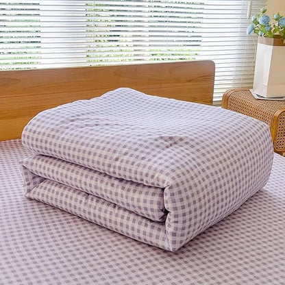 NSNLGSGC King Size Comforter Set, Purple Gingham Bedding Comforter Sets, Purple Grid Bed Comforter 3 Pieces (1 Comforter, 2 Pillowcases)