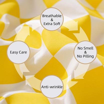 Best Season Queen Size Sheet Set 4 Piece -Microfiber Soft Durable Bedding Sheet Set,Deep Pocket,Stain,Fade & Wrinkle Resistant (Plaid Yellow&White)