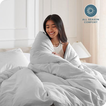 Bare Home Bedding Duvet Cover Extra Long Size - Premium 1800 Super Soft Collection - Lightweight, Cooling - Soft Breathable Bedding Duvet Cover (Twin/Twin XL, Cloud Grey)