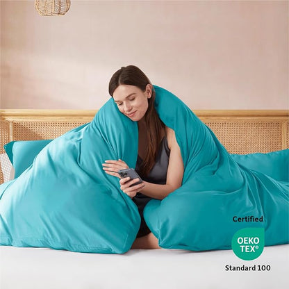 Nestl Teal California King Duvet Cover Sets - Soft Double Brushed Cal King Duvet Cover, 3 Piece, with Button Closure, 1 Duvet Cover 104x98 inches and 2 Pillow Shams