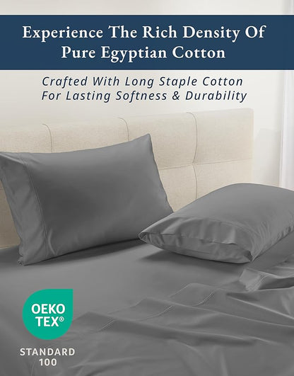 LANE LINEN 100% Egyptian Cotton King Sheets Set, Soft & Comfy Sateen Weave No Pill Mercerized Cotton Sheets King, Fully Elasticized Reinforced French Seam Fitted King Bed Sheets – Charcoal Gray