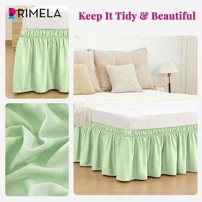 RIMELA Bed Skirt Queen Size Baby Green 15 Inch Drop, Wrap Around Elastic Bedskirt, Dust Ruffle for Adjustable Bed Base Soft Durable Fabric Machine Washable Easy to Install Bed Skirts