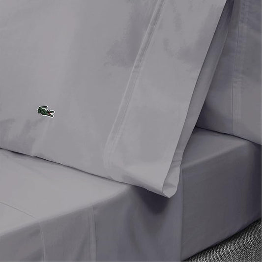 Lacoste 100% Cotton Percale 4-Piece Sheet Set – Cool, Crisp, Matte, and Durable, Oeko-Tex Certified – Solid, Sleet, King