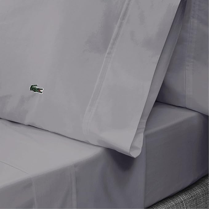 Lacoste 100% Cotton Percale 4-Piece Sheet Set – Cool, Crisp, Matte, and Durable, Oeko-Tex Certified – Solid, Sleet, California King