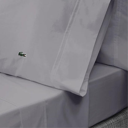Lacoste 100% Cotton Percale 4-Piece Sheet Set – Cool, Crisp, Matte, and Durable, Oeko-Tex Certified – Solid, Sleet, Full