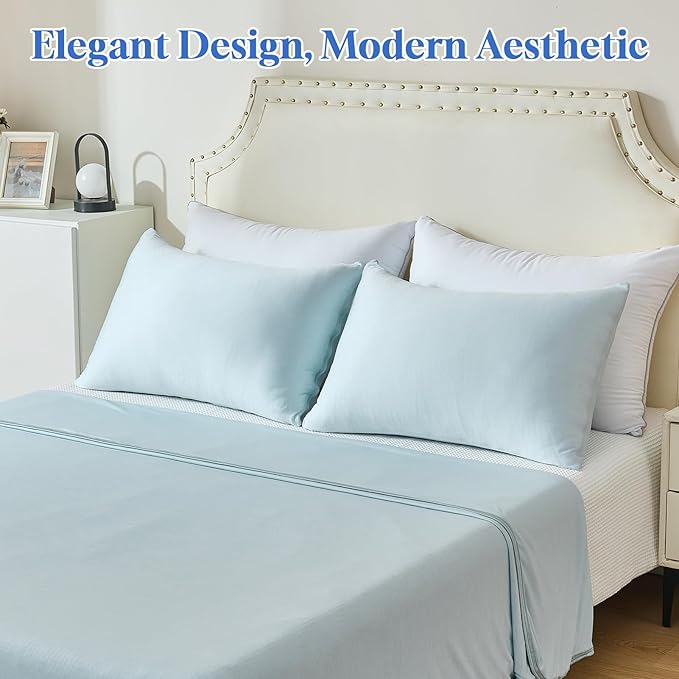 CHOSHOME Cooling Pillow Cases Zipper Pillow Covers Q-Max > 0.45 Zippered Pillowcases for Hot Sleepers, Soft, Breathable, Skin-Friendly, 2 Pack (Standard, 20"x26", Ice Blue)