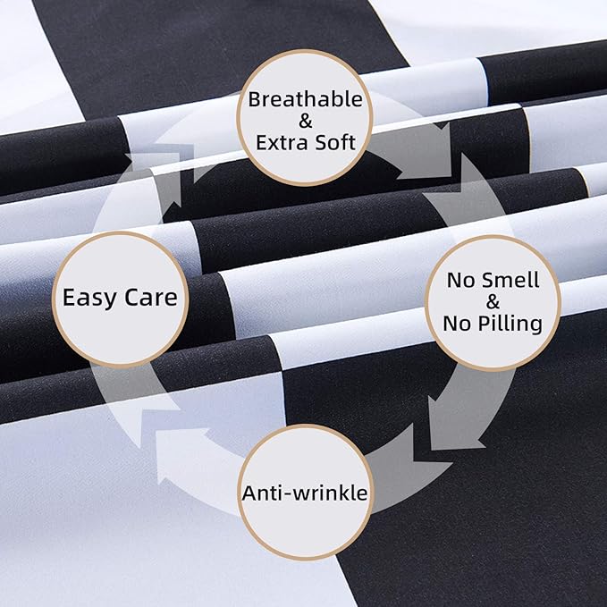 Best Season Queen Size Sheet Set 4 Piece -Microfiber Soft Durable Bedding Sheet Set,Deep Pocket,Stain,Fade & Wrinkle Resistant (Plaid Black&White)