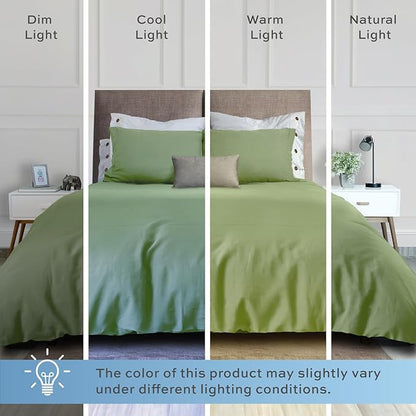 White Classic Sage Green Duvet Cover Queen Size, Microfiber Duvet Cover with Zipper, Duvet Cover Set with 2 Pillow Shams, Luxury Soft Comforter Cover Queen Size, 90 x 90 | Comforter Not Included