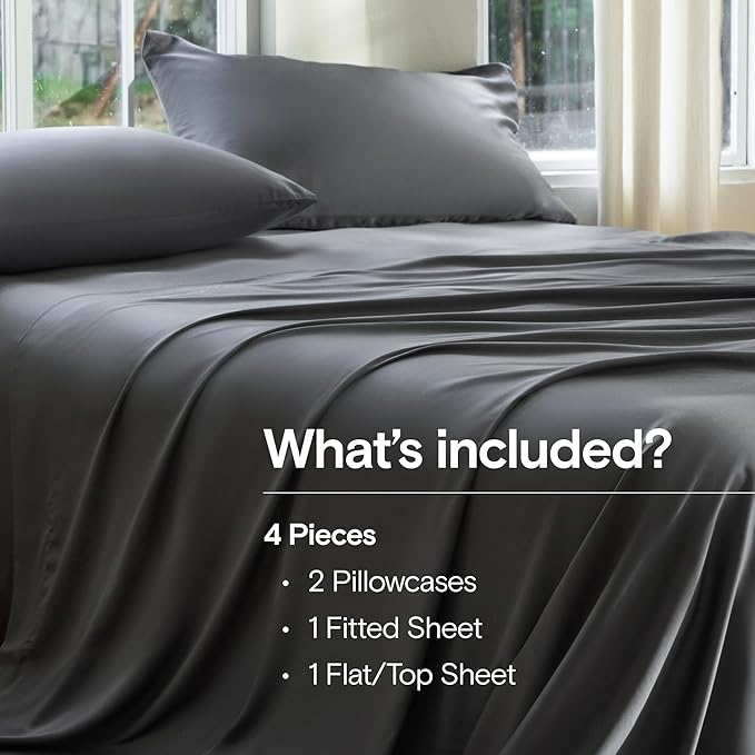DOZ Sheet Set, 100% Viscose derived from Bamboo, Organically Grown, Buttery Soft, Cooling Sheets, High GSM, Deep Pockets - 4 Piece - 2 Pillowcases 1 Fitted 1 Top Sheet (Storm, Full)