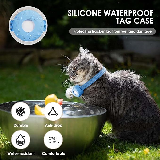 Cat Tracker, GPS Tracker Compatible with Apple Find My App(Only iOS), Waterproof Cat Trackers Collar with Bell and Safety Elastic Buckle,No Monthly Fee Pet Tracker,Blue