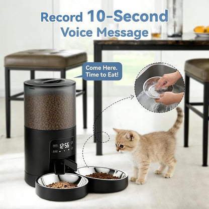 Sweetcrispy Automatic Cat Feeder, 4L Cat Food Dispenser with APP, Black | 2.4G WiFi, Applicable for Dry Food, 16.9 Cups, 10 Meals/Day, 50 Portions/Meal, 10s Voice Recorder, Dual Power Supply