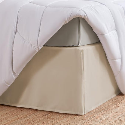SLEEP ZONE Pleated Bed Skirts Full Size, 15 inch Tailored Drop Easy Fit Bedskirt, Anti-Static, Fade Resistant (Full, Beige)